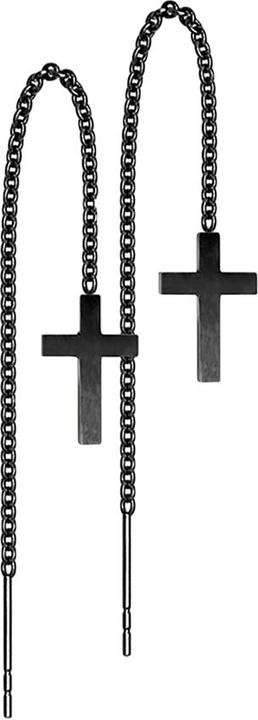 Star Piercing Ohrstecker schwarz freifallende Kette mit Kreuz (ohne Messing, Chirurgenstahl 316L)