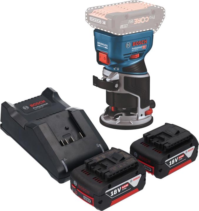 Productafbeelding Bosch Professional Bosch GKF 18V-8 Professional Akku Kantenfräse 18 V 8,0 mm Brushless + 2x Akku 5,0 Ah + Ladegerät