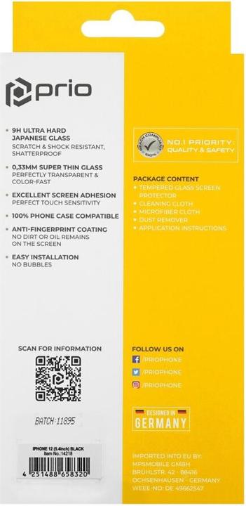 Actual product image prio Premium tempered glass screen protector (1 Piece, Apple iPhone 12 mini)