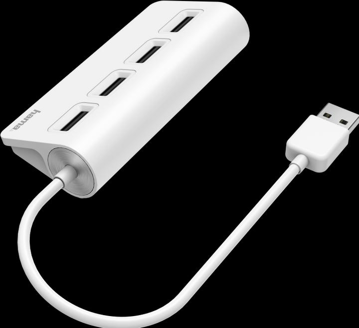Actual product image Hama USB-A hub, 4 ports, USB 2.0, 480 Mbit/s, white (USB-A, 4 Ports)