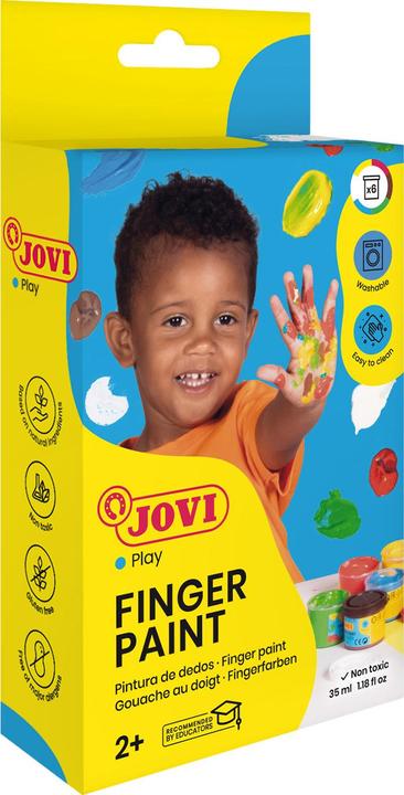 Actual product image Jovi fingerpaint 6 x 35 ml in jars, assorted colours (Red, White, Yellow, Green, Brown, Blue, 210 ml)