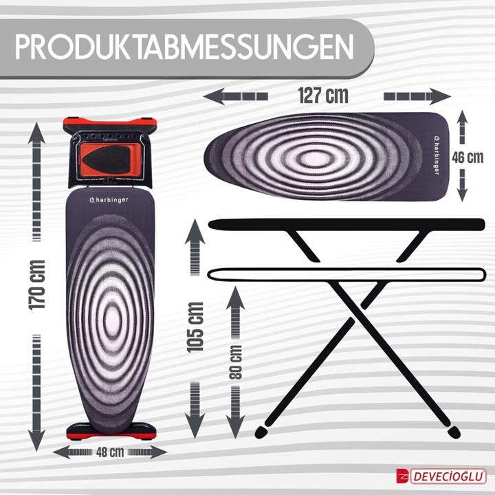 Produktbild Harbinger Bügelbrett, Bügeleisen Ablage, Bügelbrettbezug 46x127cm, Höhe 80-105cm, Schwarz (127 x 46 cm)
