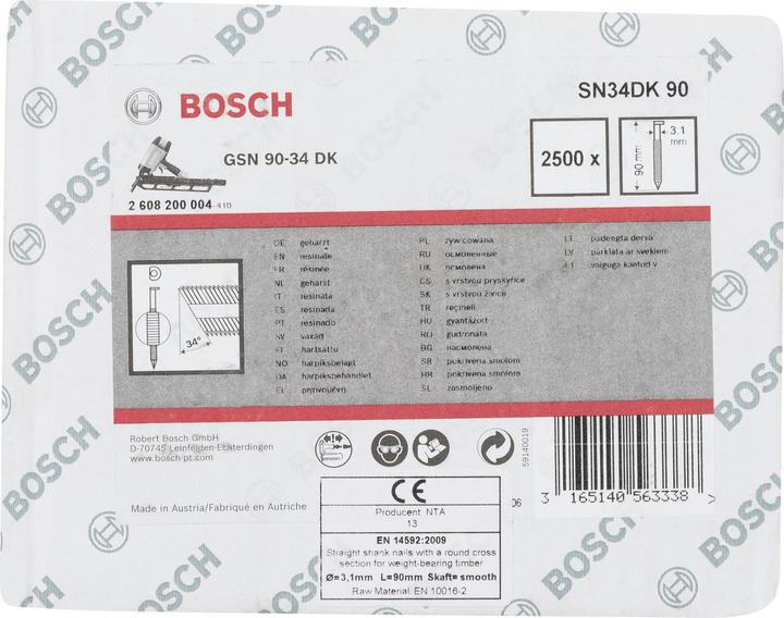 Nutritional values and ingredients Bosch Professional Zubehör D-head strip nail SN34DK 90, 3.1 mm, 90 mm, plain, smooth