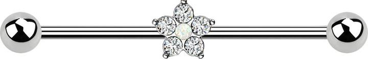 Produktbild Hollywood Body Jewelry Barbell silber Kristallblume silber Opal weiss (Messing, Chirurgenstahl 316L)