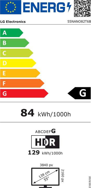 Label énergétique LG 55NANO82T6B (55", NANO82, Nano-Cell, 4K, 2024)