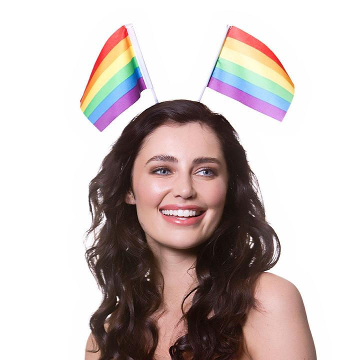 Actual product image Wicked Costumes 2 rainbow flags on a hairband