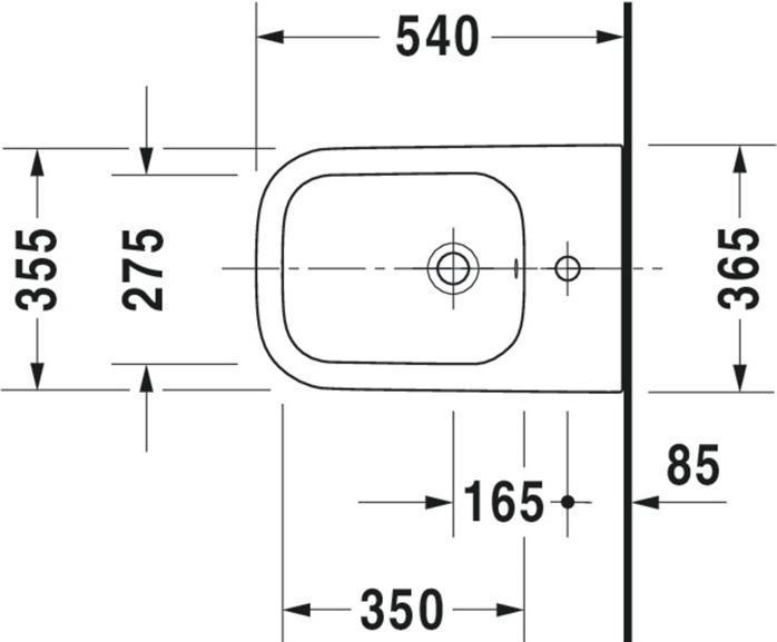 Actual product image Duravit Wall-mounted bidet HAPPY D.2 m ÜL HLB 355x540mm 1 HL anthr matt WG