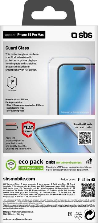 Immagine prodotto SBS Proteggi schermo in vetro per iPhone 15 Pro Max (1 Pezzo/i, Apple iPhone 15 Pro Max)