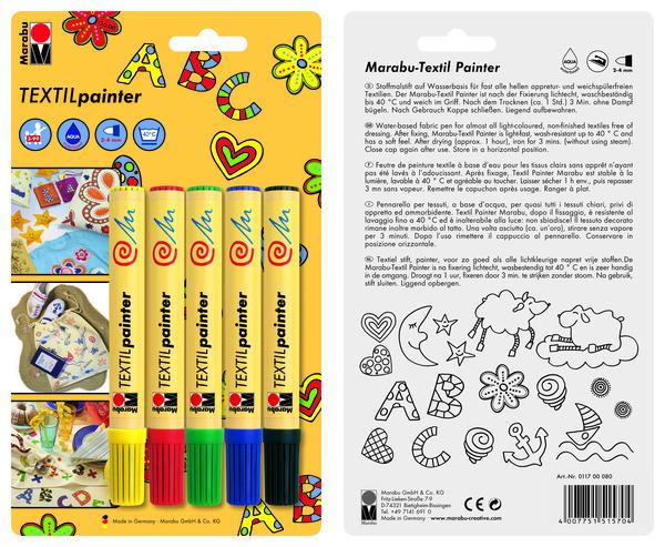Produktbild Marabu Textil Painter (Schwarz, Gelb, Grün, Rot, Dunkelblau, Blau, 4 mm, 5 x)