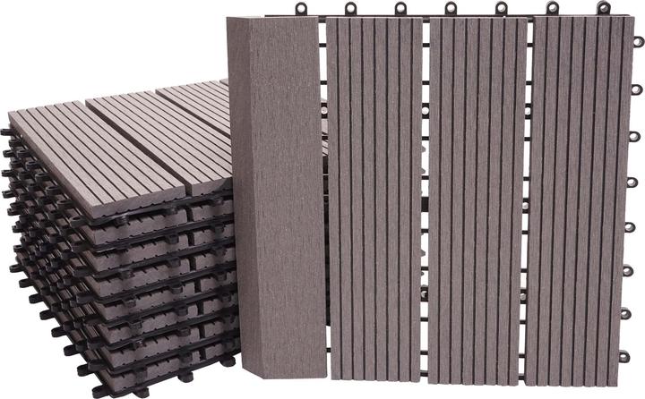 Immagine prodotto Swisshandel24 Piastrella WPC per pavimento Rodano + bordo, aspetto legno balcone/terrazzo, 11x ogni 30x30cm = 1mq (11 x, 30 x 30 cm)
