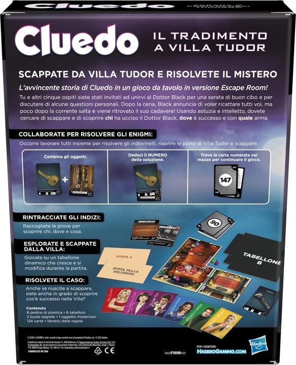 Immagine prodotto Hasbro Gaming Cluedo Betrayal in the Villa, un gioco di mistero ed enigmi, gioco da tavolo cooperativo per (Italiano)