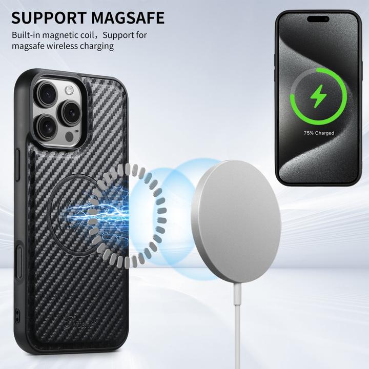 Immagine prodotto Ueli Express Copertina magnetica in carbon look con porta carte di credito staccabile (Apple iPhone 16 Pro)