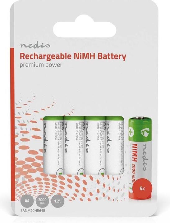 Image du produit Nedis Batterie rechargeable NI-MH AA - 1.20 V - NiMH - AA - Rechargeable - 2000 mAh - préchargée (4 pcs, AA, 2000 mAh)