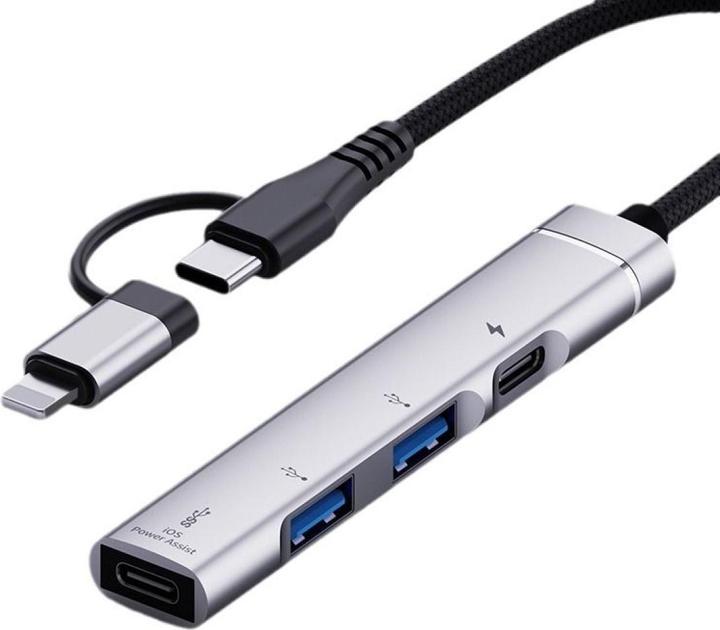 Actual product image PowerGuard 6-in-1 OTG adapter (Lightning, USB Type C)