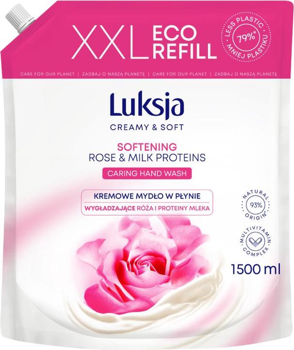 Actual product image Luksja Creamy liquid soap, rose, stock 1500ml (Liquid soap, 1500 ml)