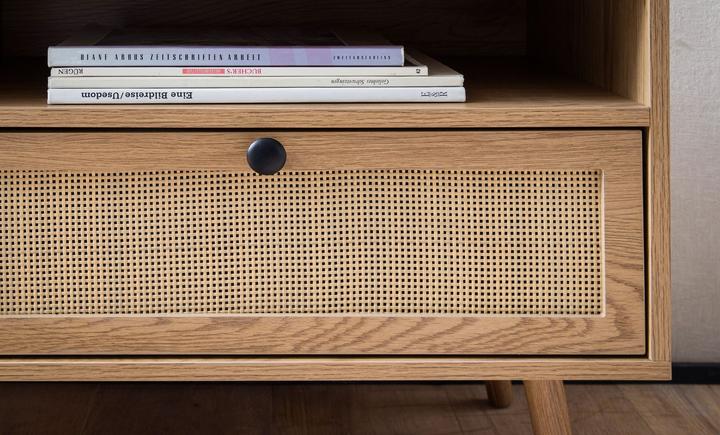 Immagine prodotto FineBuy Lowboard Fernsehkommode 120 cm TV Schrank Schublade Rattan Stauraum (120 x 39 x 56 cm)