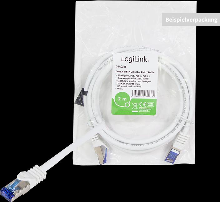 Actual product image LogiLink Patch cord Ultraflex, Cat.6A, S/FTP, 10 m, white withCat.7 raw cable, extra flexible & soft cable m (S/FTP, CAT6a, 10 m)