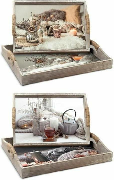 Actual product image DKD Home Decor Tablettset Bunt 40 x 30 x 6 cm Holz MDF (2 Stück)