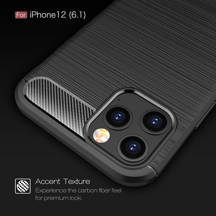Produktbild König Design Hülle Handy Schutz für Apple iPhone 12 Case Cover Bumper Carbon Optik Etuis Blau (Apple iPhone 12, Realme 12 Pro+)