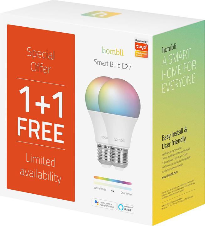 Produktbild Hombli Smart Bulb 9W RGB (2x) (E27, 9 W, 800 lm, 2 x, F)