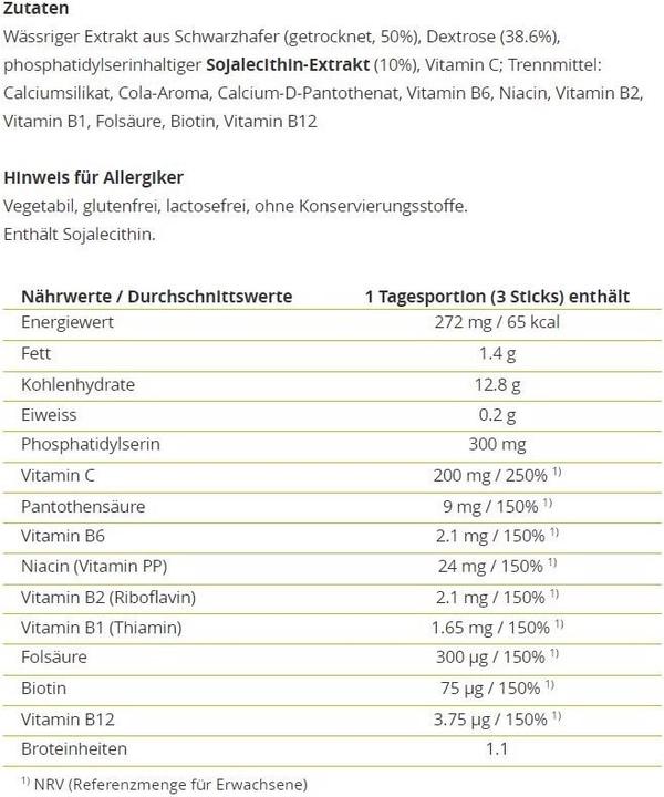 Nährwerte und Zutaten Alpinamed IQ-Energy Direct (30 Stück, Pulver, Sachet, 150 g)