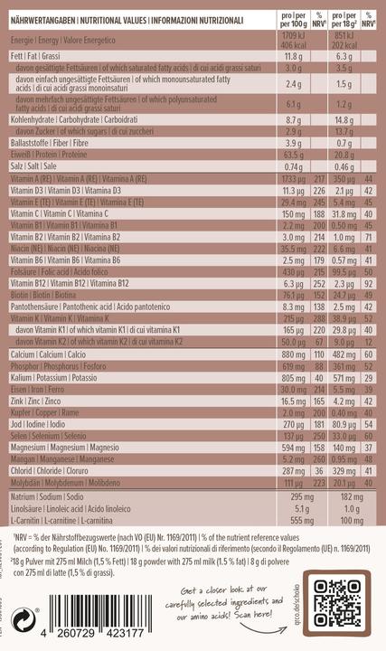 Nutritional values and ingredients Sheko Schokolade (Chocolate, 1 pcs., 378 g)
