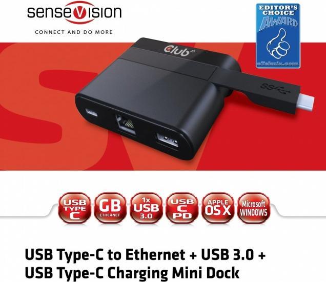 Image du produit Club 3D SenseVision USB Type-C Mini Dock (USB-C, 3 Ports)