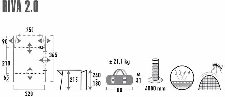 Produktbild High Peak Riva 2.0 (Tunnelzelt, 21 kg, 2 Personen)