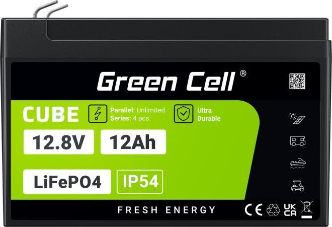 Immagine prodotto GreenCell Green Cell CUBE LiFePO4 Spezial-Akku LiFePo-Block Flachstecker Li-Ion 12.8 V 12 (12.80 V, 12 Ah)