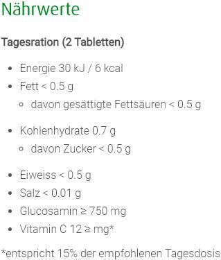 Nutritional values and ingredients A. Vogel Glucosamine Plus (1 Piece, Pills, 280 g)