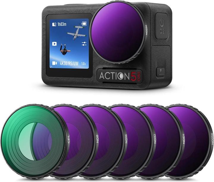 Produktbild K&F Concept 6pcs Filter Kit, CPL+ND8+ND16+ND32+ND64+ND256, HD, Anti-Reflection Green Coating, Waterproof and Scr (Osmo Action 4)