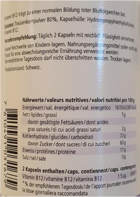 Nährwerte und Zutaten Morga Traubenkerne Vegicaps (1 Stück, Kapseln, 65 g)