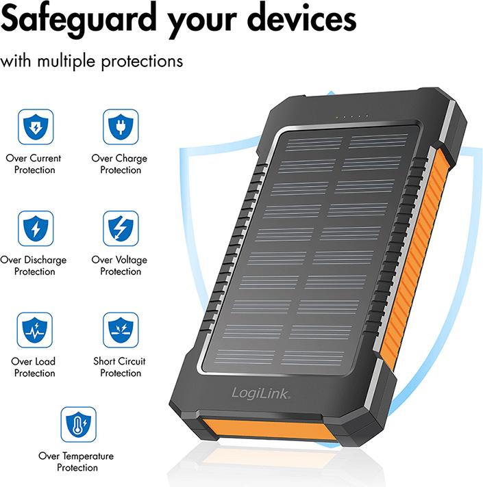 Produktbild LogiLink Solar-Powerbank (8000 mAh, 10 W, 29.60 Wh)