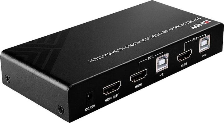 Immagine prodotto Lindy Switch KVM a 2 porte HDMI 4K60, USB 2.0 e audio Consente di commutare tra 2 PC HDMI da un'unica
