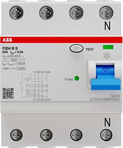 Immagine prodotto ABB F204BS-63/0.3-4TE Interruttore differenziale tipoB 4P 63A 300mA 5kA 4HP