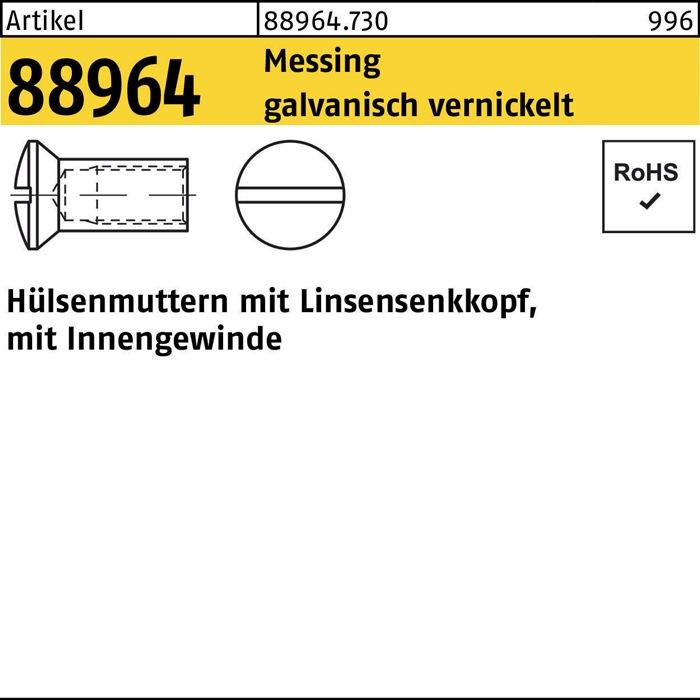 Produktbild Hülsenmutter R 88964 Liko IG M 8 x 20 Messing galvanisch vernickelt