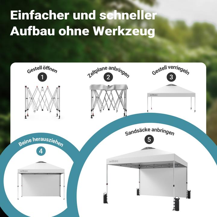 Actual product image Wiltec Pop up gazebo 3x3m white side section wheels garden gazebo folding gazebo (300 cm, 300 cm)