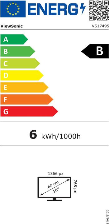 Energy Label Viewsonic TD16303 16IN 10P TOUCH MONITOR (1366 x 768 pixels, 15.60")