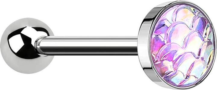 Actual product image Star Piercing Micro Barbell silber mit Fischschuppen pink (without brass, Surgical steel 316L)