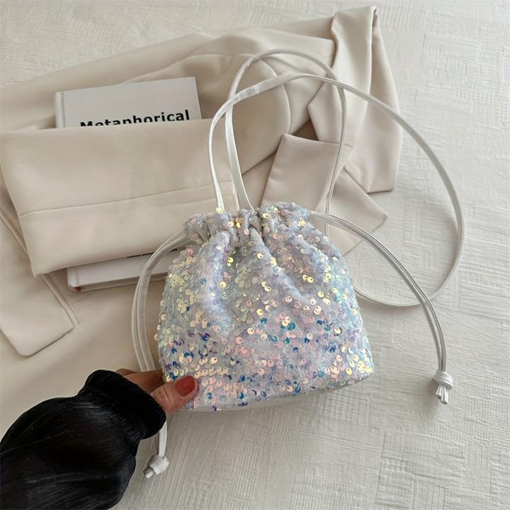 Actual product image Only-Bags.Store Colourful sparkle glitter sequins lightweight bucket bag, stylish street commuter style soft