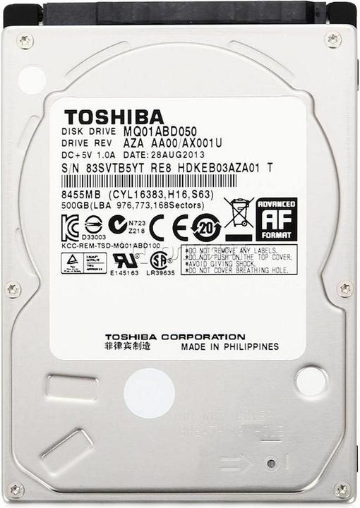Actual product image Toshiba 500GB 9.5MM SATA300 5.4K AF (0.50 TB, 2.5")