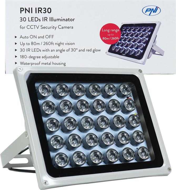 Produktbild PNI Reflektor mit Infrarot-LEDs IR30 für Kameras und CCTV-Systeme, 30 IR-LEDs, Entfernung 80 m, IP66 (Montage-Kit)