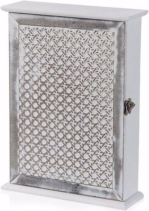 Produktbild Swiss Natura 2 mal Schlüsselschrank aus Holz, weiss mit Rattan-Muster, 6,5 x 27 x 20cm