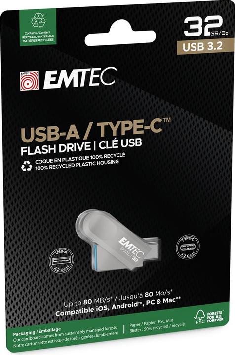 Produktbild Emtec USB3.2 Type-C Dual D280 32GB (32 GB, USB 3.2)