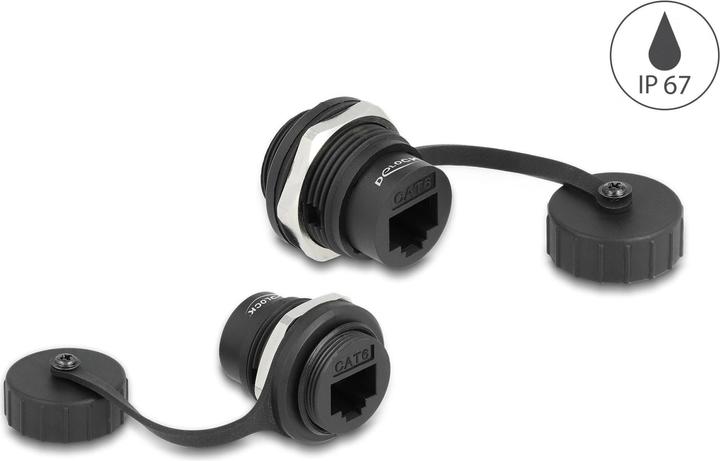 Produktbild Delock RJ45 Cat.6 Einbaubuchse mit Verschlusskappe IP67 staub- und wasserdicht (CAT6, 0.03 m)