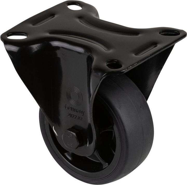 Produktbild BS Rollen Bockrolle Rad-Ø 80 mm Tragfähigkeit 100 kg Bockrollen Gummi Platte L104xB80 mm Farbe Rolle schwarz