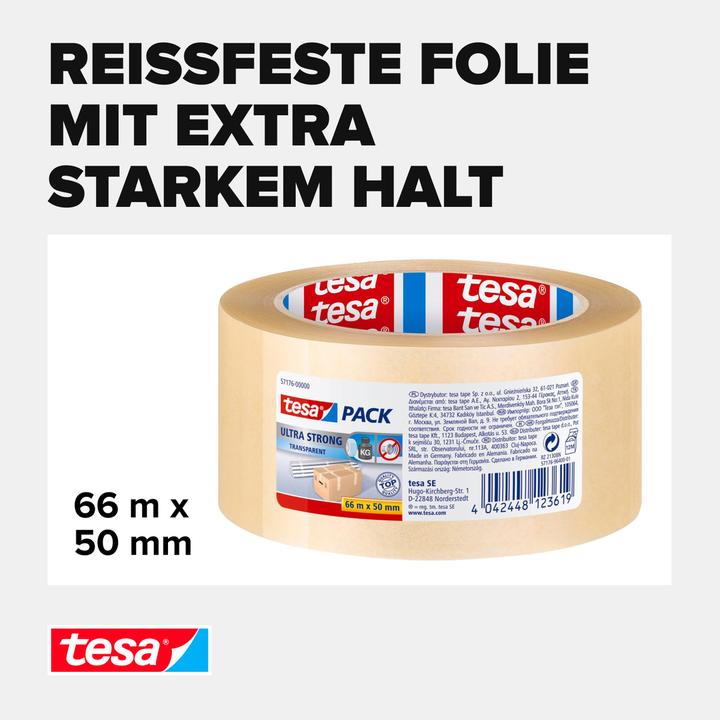 Produktbild tesa tesapack ULTRA STRONG Paketklebeband - PVC Packband für festes Verpacken und sicheres Bündeln (50 mm)