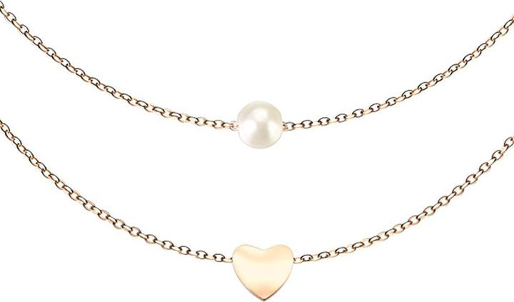 Image du produit Star Piercing Chaîne or rose pendentif perle et coeur (sans laiton, Acier chirurgical 316L)