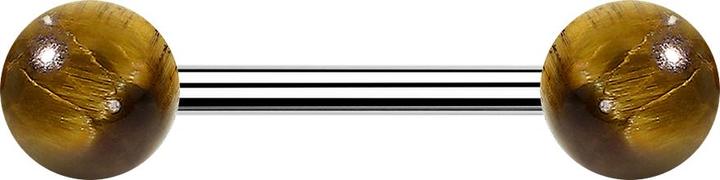 Star Piercing Barbell mit zwei Kugeln Tigerauge Stein (Chirurgenstahl 316L, ohne Messing)