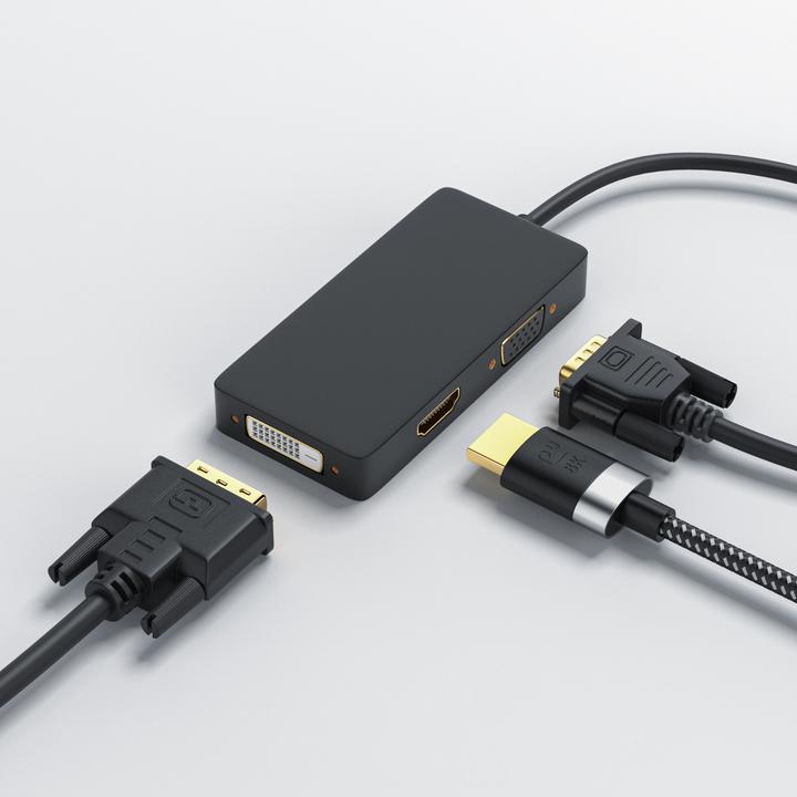 Produktbild CSL 3in1 DisplayPort auf HDMI Adapter, HDMI DVI VGA Video Adapter, 15 cm, Konverter-Kabel, Full HD 1080p (DVI, HDMI, VGA, 10 cm)